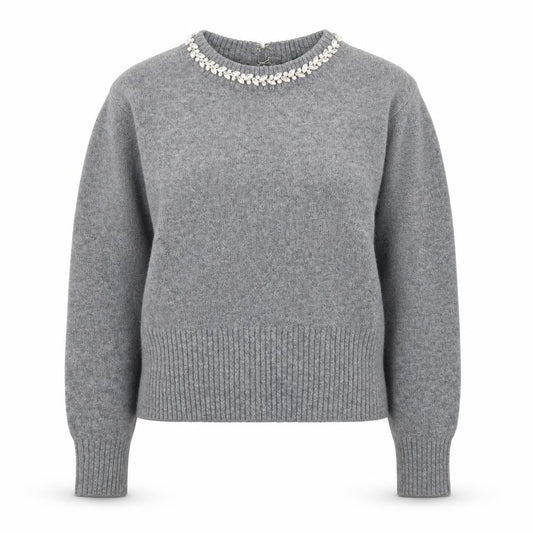 New Look Women Grey Beaded Crew Neck Long Sleeve Pullover Jumper M