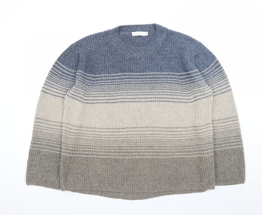 Celtic & Co. Men's Blue Wool Striped Crew Neck Jumper L