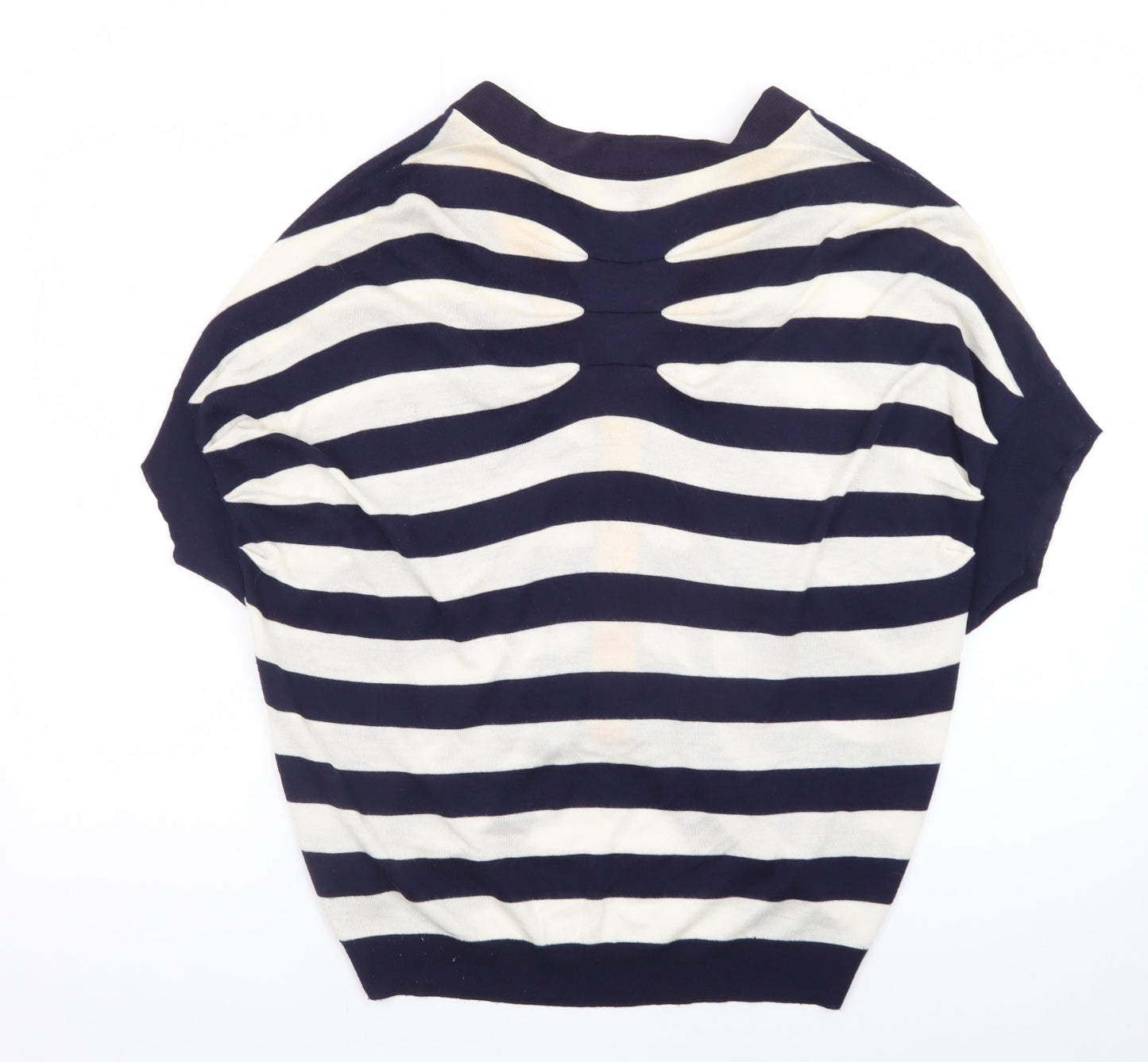 Ted Baker Women's Blue Striped Cropped Button-Up Knit Top Size M