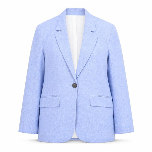 Zara Women Blue Linen Blend Single-Breasted Blazer Size 8
