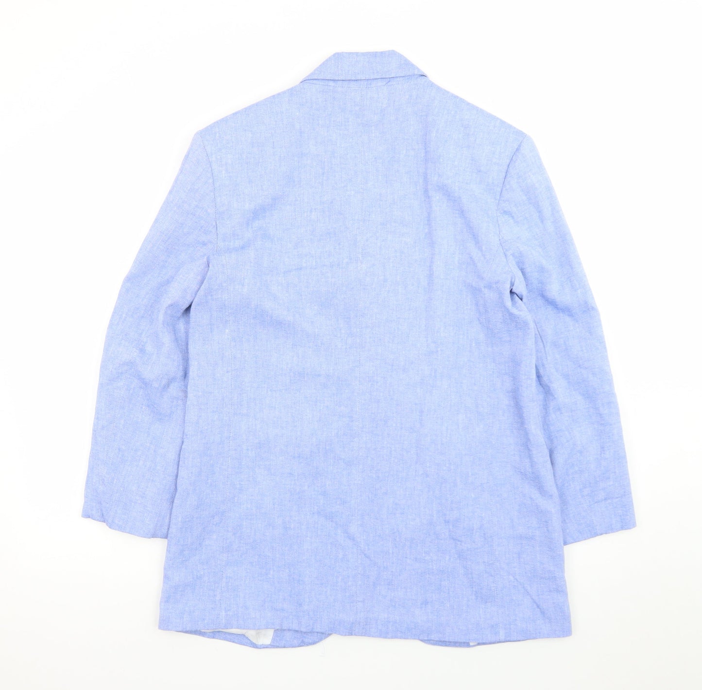 Zara Women Blue Linen Blend Single-Breasted Blazer Size 8