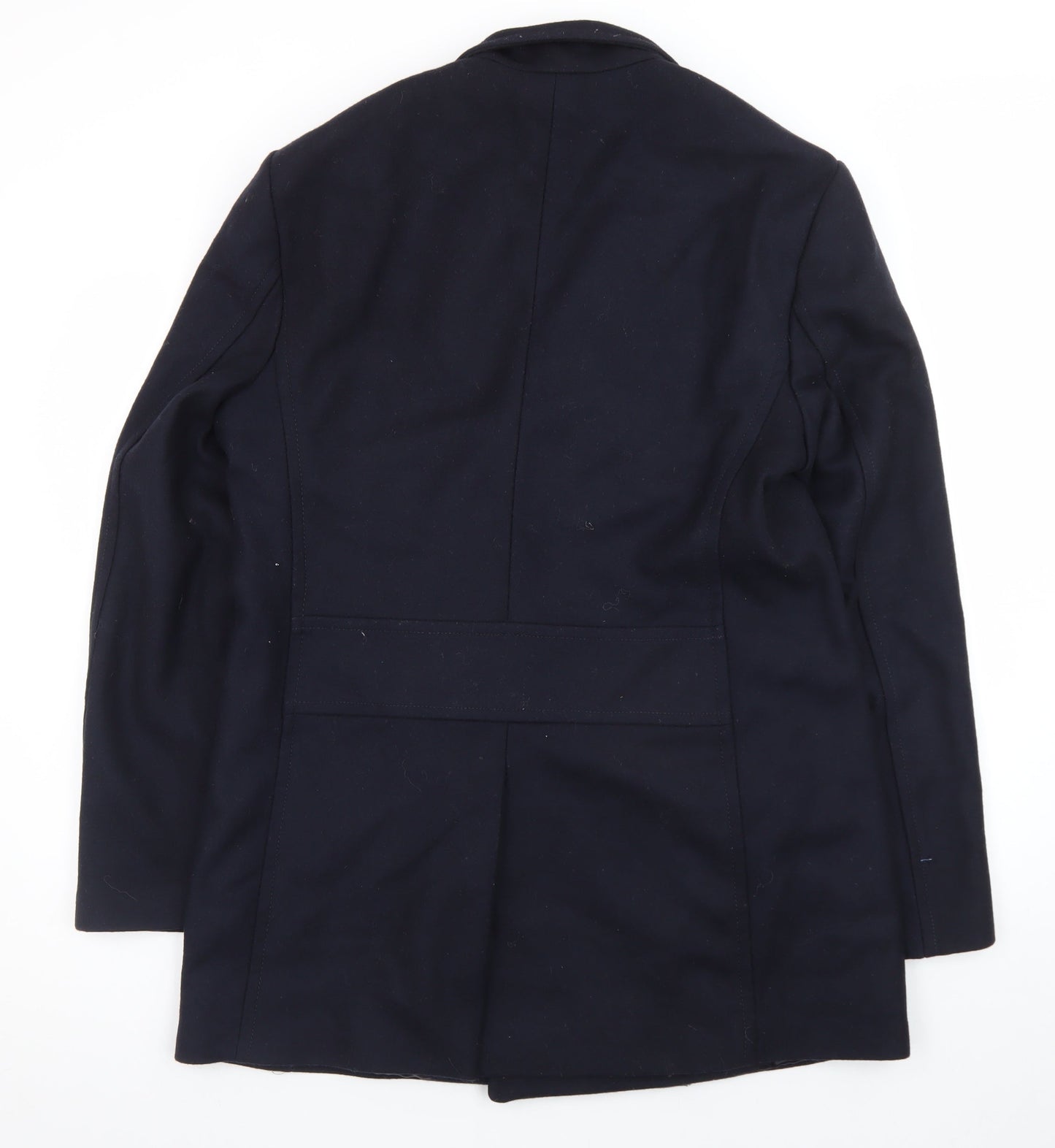 Zara Women's Navy Blue Wool Pea Coat Size 14 Classic Double-Breasted