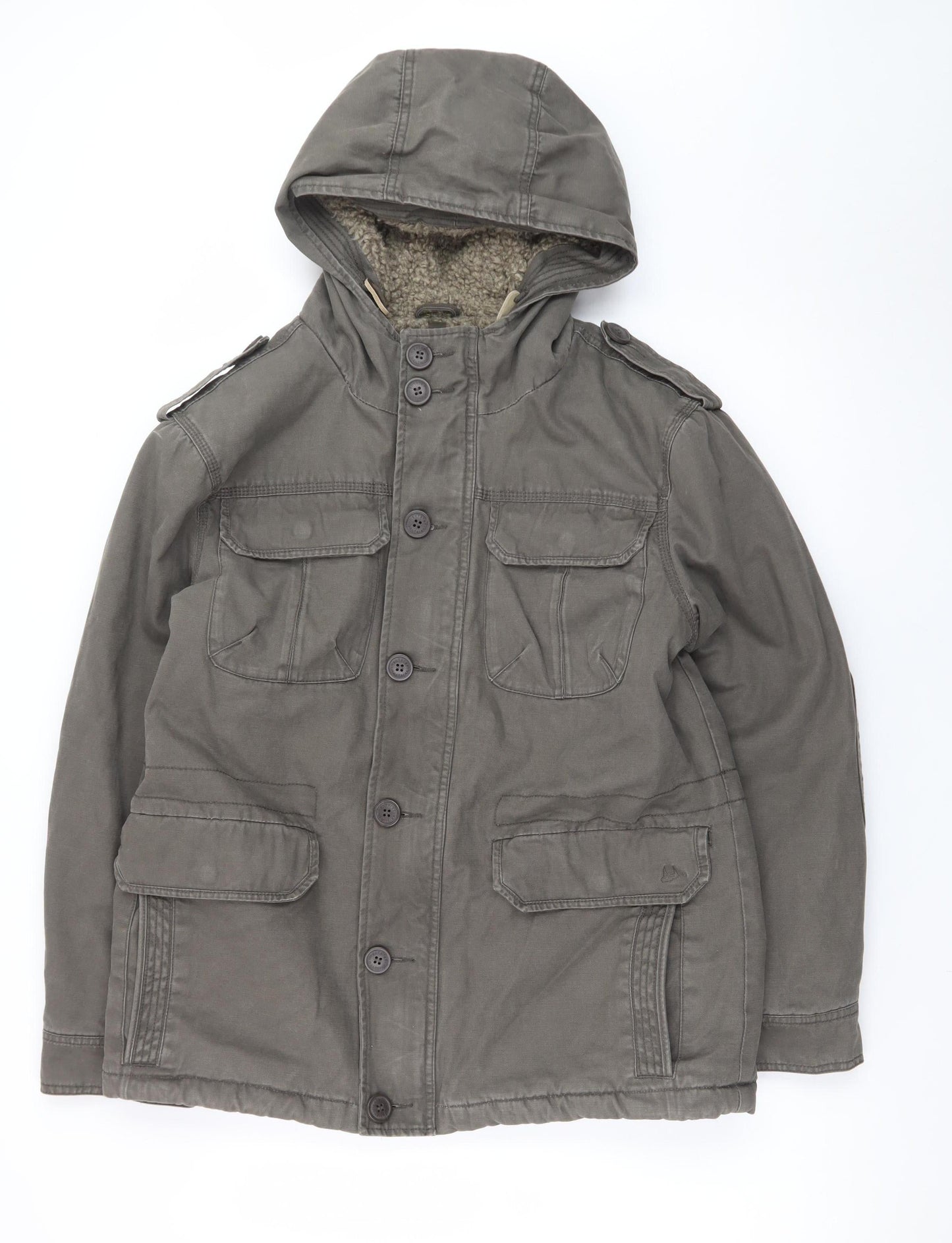 Mantaray Men’s Green Hooded Cotton Parka Jacket Size M