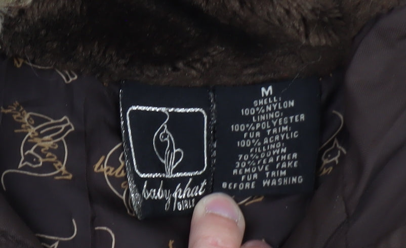 Baby Phat Women's Brown Faux Fur Hooded Puffer Coat M