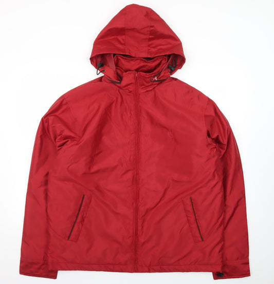 Chaps Men's Red Hooded Polyester Puffer Jacket L Regular Fit