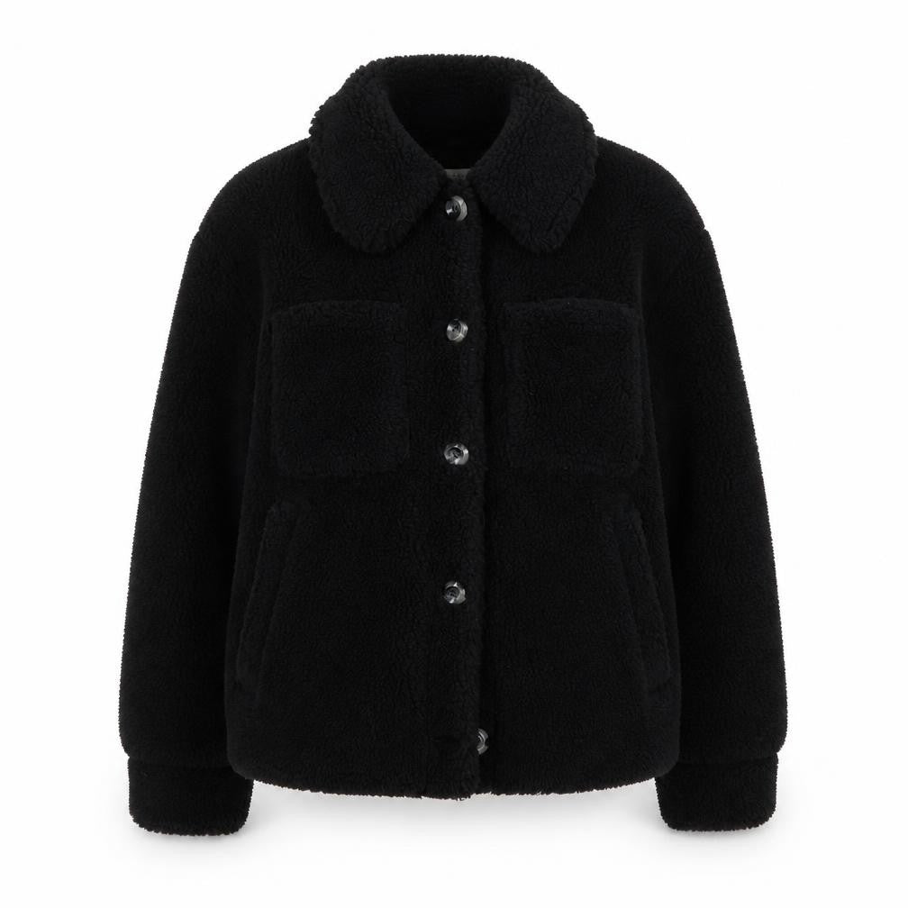 Topshop Women's Black Fleece Button Jacket M Casual Lined Polyester