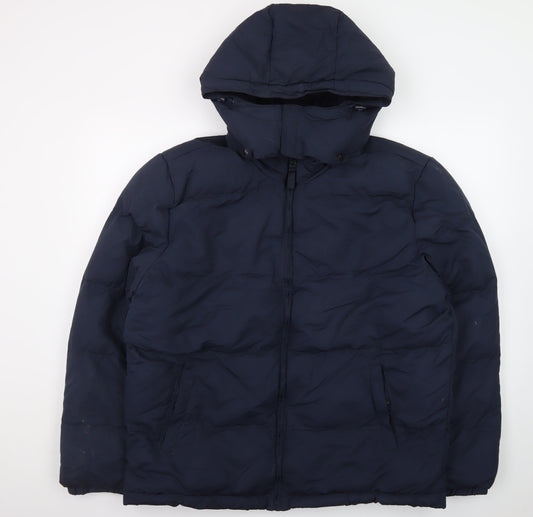 St John's Bay Men's Blue L Hooded Puffer Jacket Polyester Winter Coat