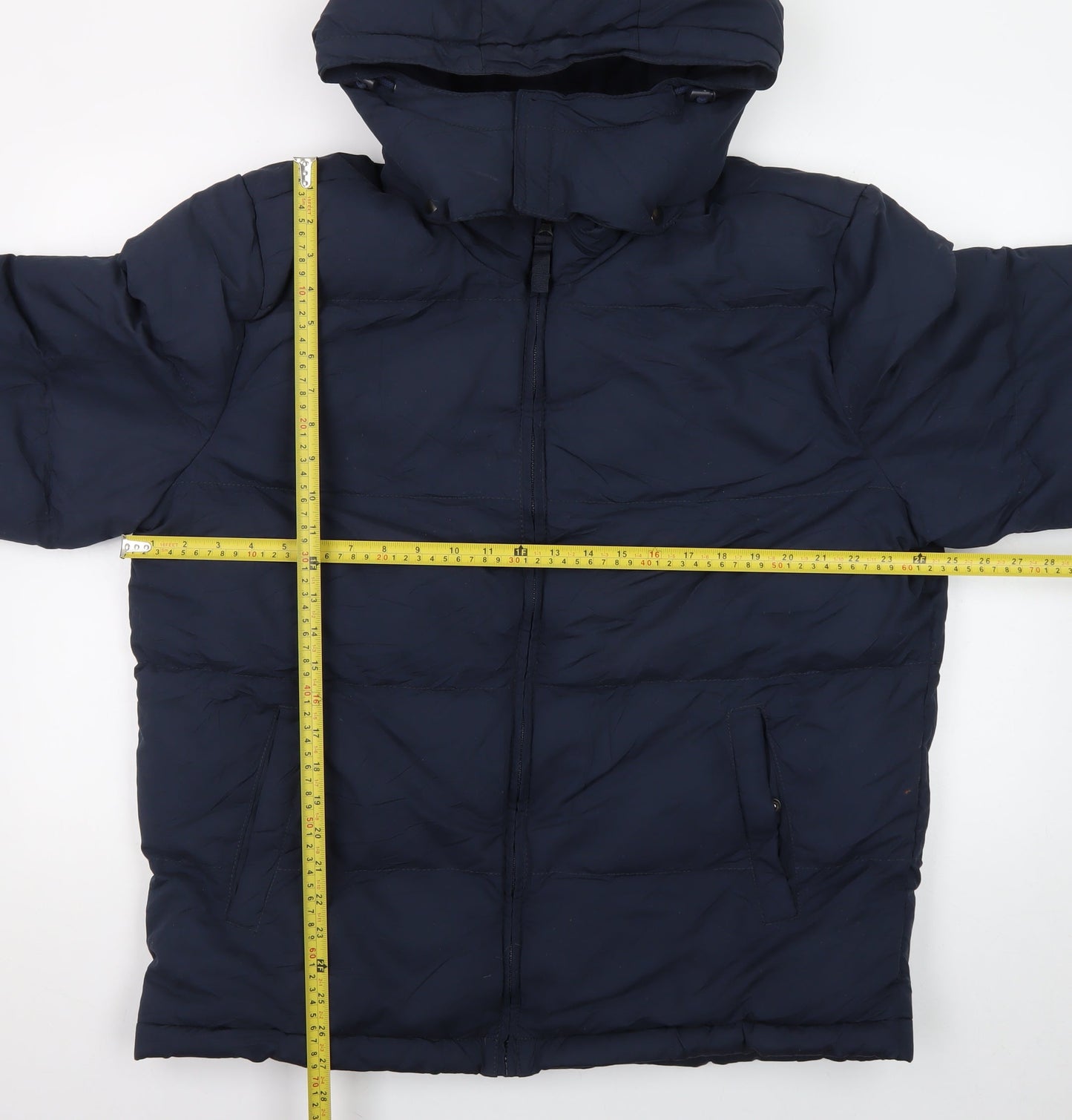 St John's Bay Men's Blue L Hooded Puffer Jacket Polyester Winter Coat