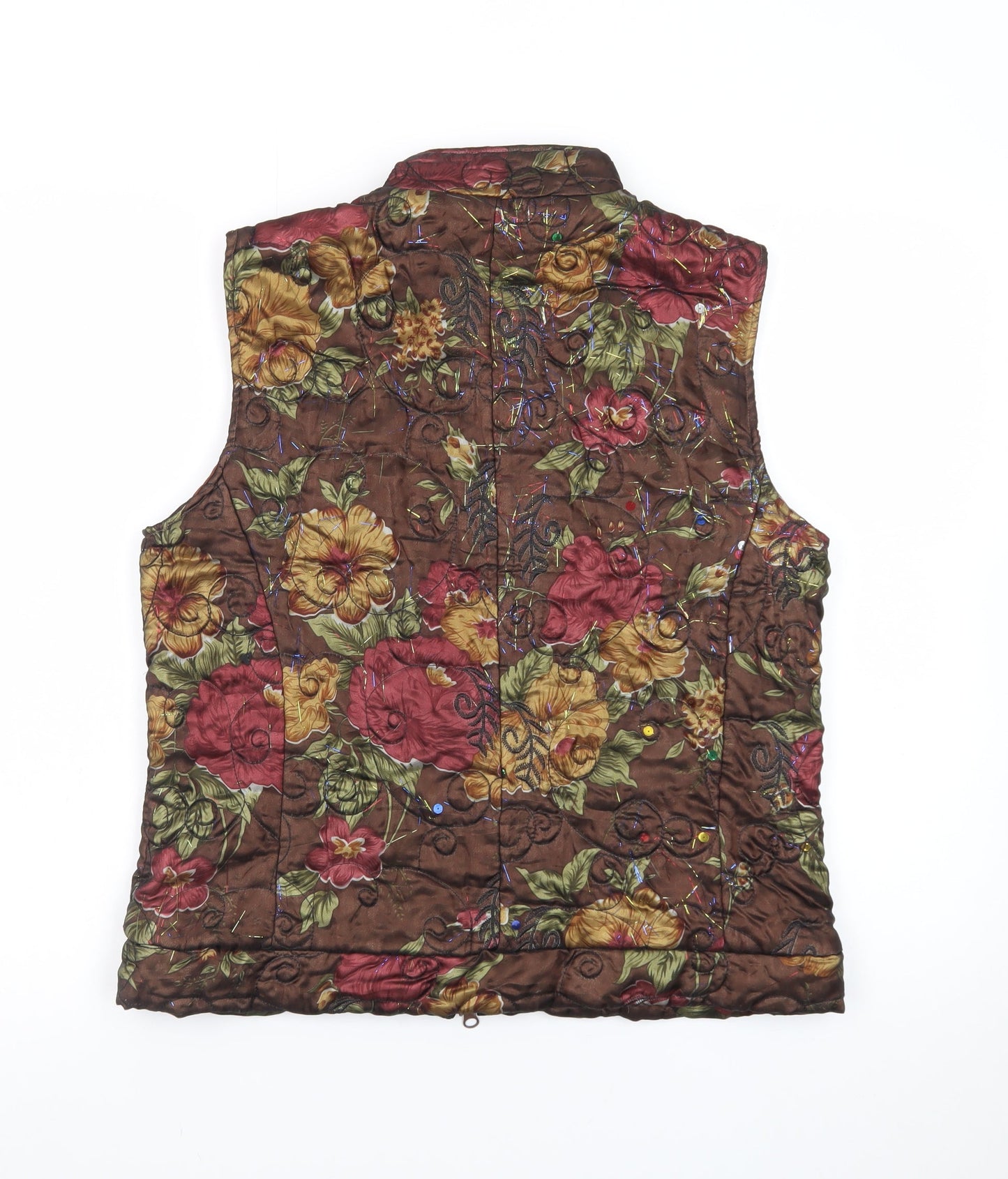 Lebas Women's Brown Floral Quilted Waistcoat M Regular Fit
