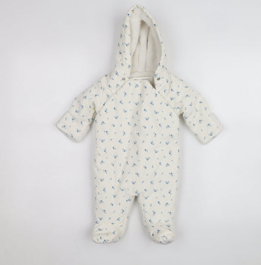 Marks and Spencer Unisex Baby White Floral Hooded Babygrow 0-3 Months