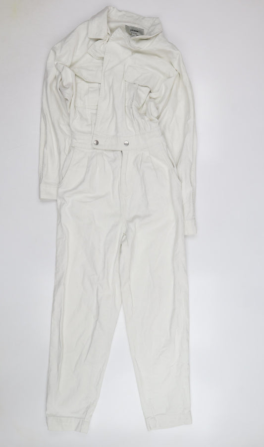 New Look Women’s White Denim Collared Jumpsuit Size 8