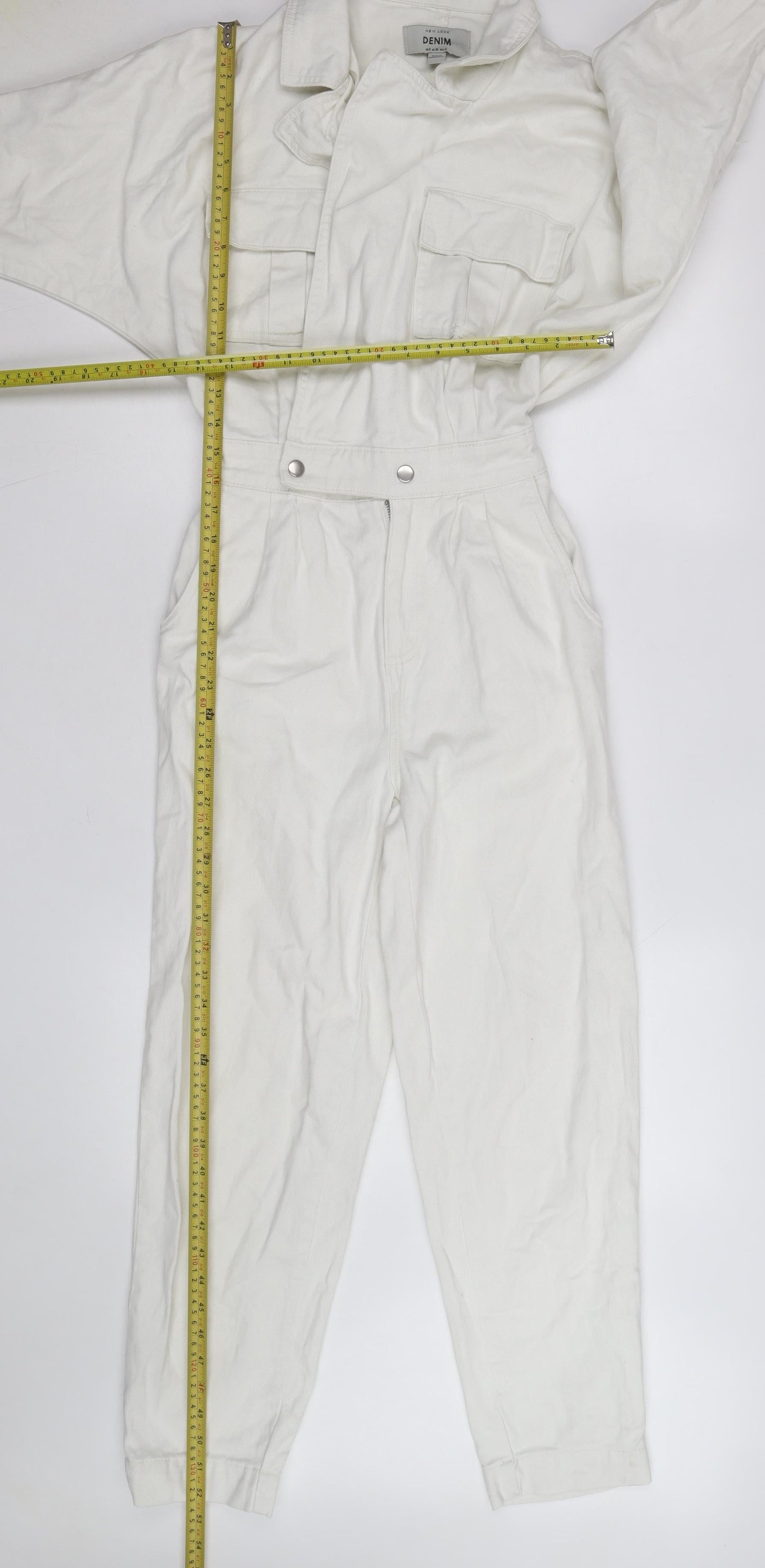 New Look Women’s White Denim Collared Jumpsuit Size 8