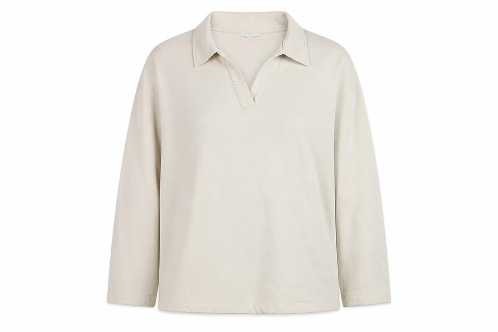 Topshop Women’s Beige Collared Henley Fleece Jumper Size L