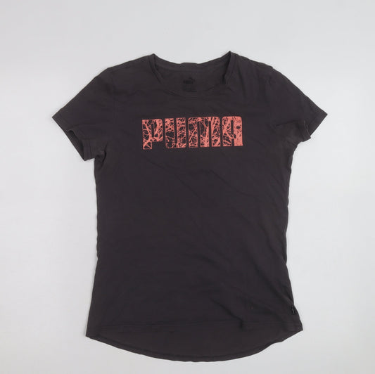 Puma Womens Black Graphic Logo T-Shirt Size 8 Slim Fit