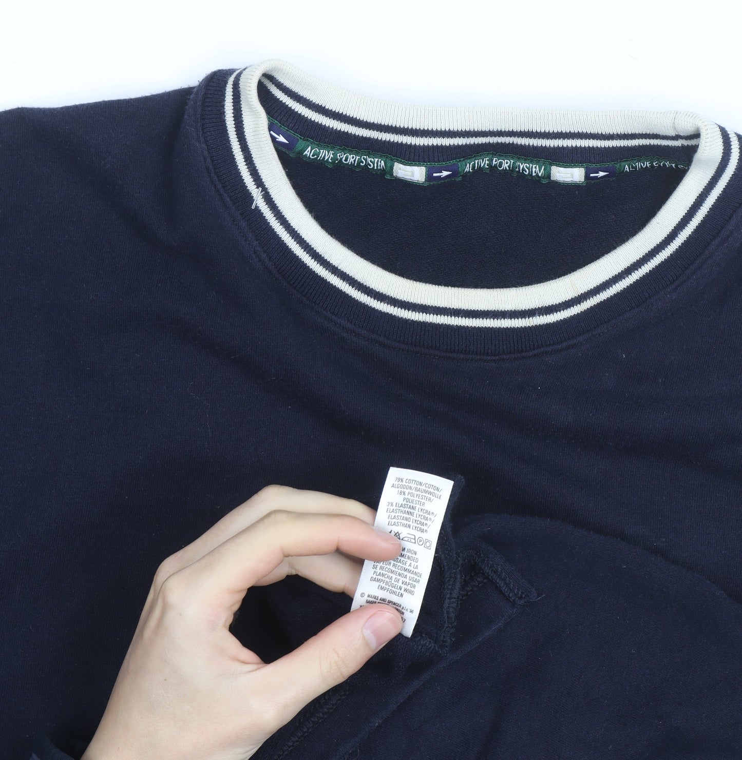 Marks & Spencer Men's Blue Crew Neck Logo Sweatshirt L