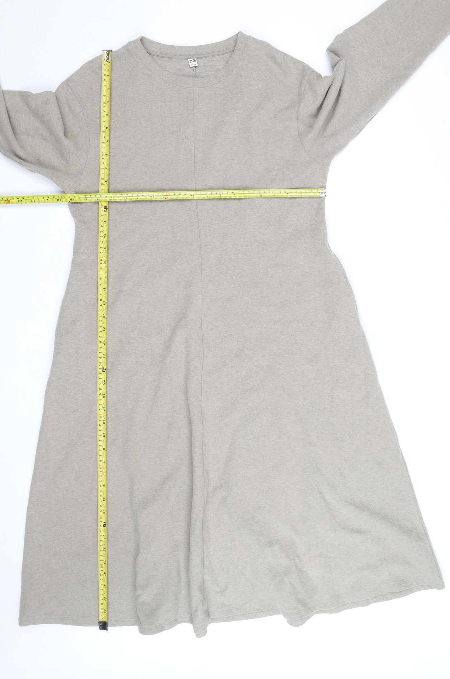 Uniqlo Women Beige Long Sleeve Midi Shift Dress L