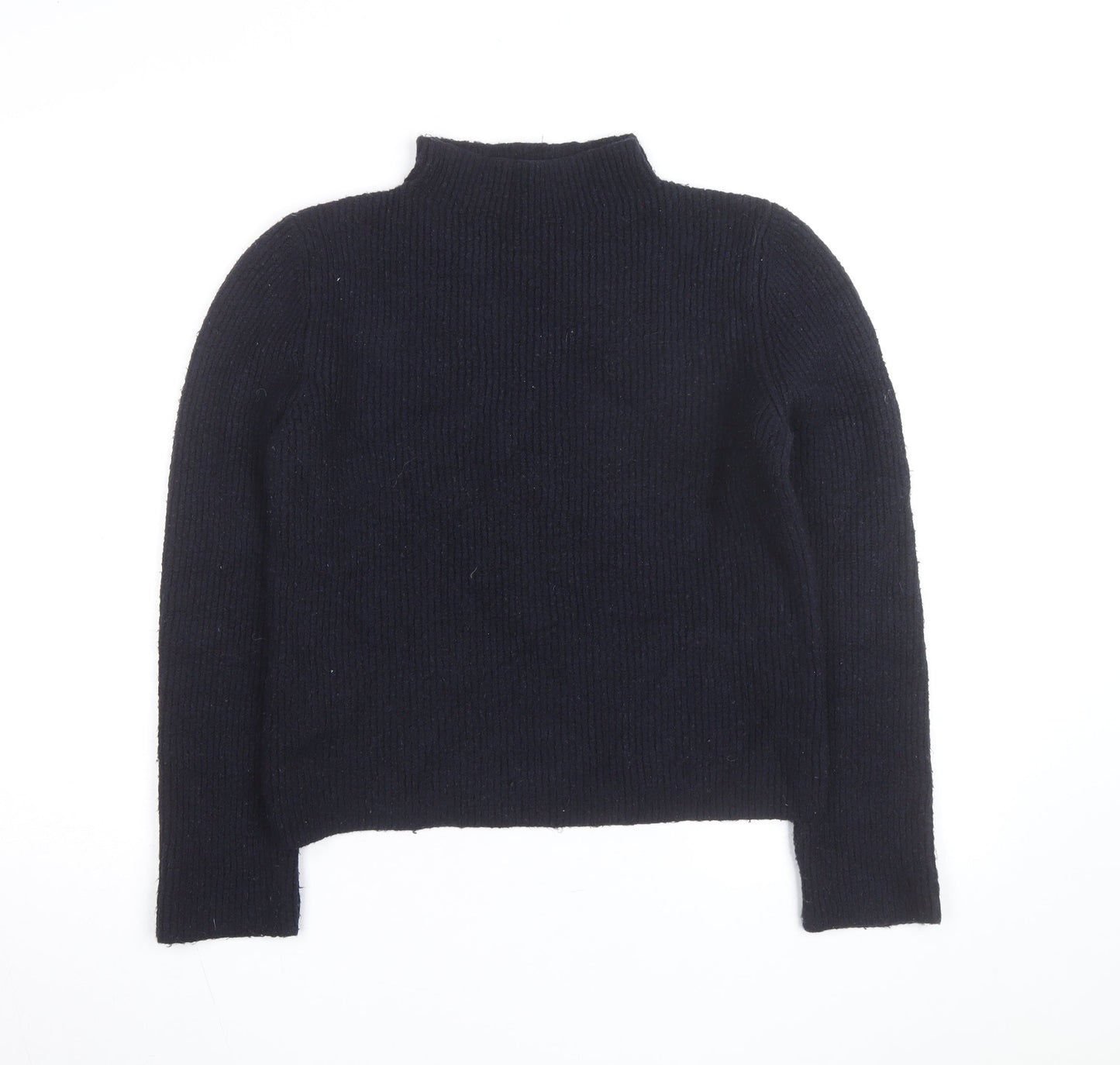 MNG Women Navy Blue Mock Neck Wool Blend Jumper Size L