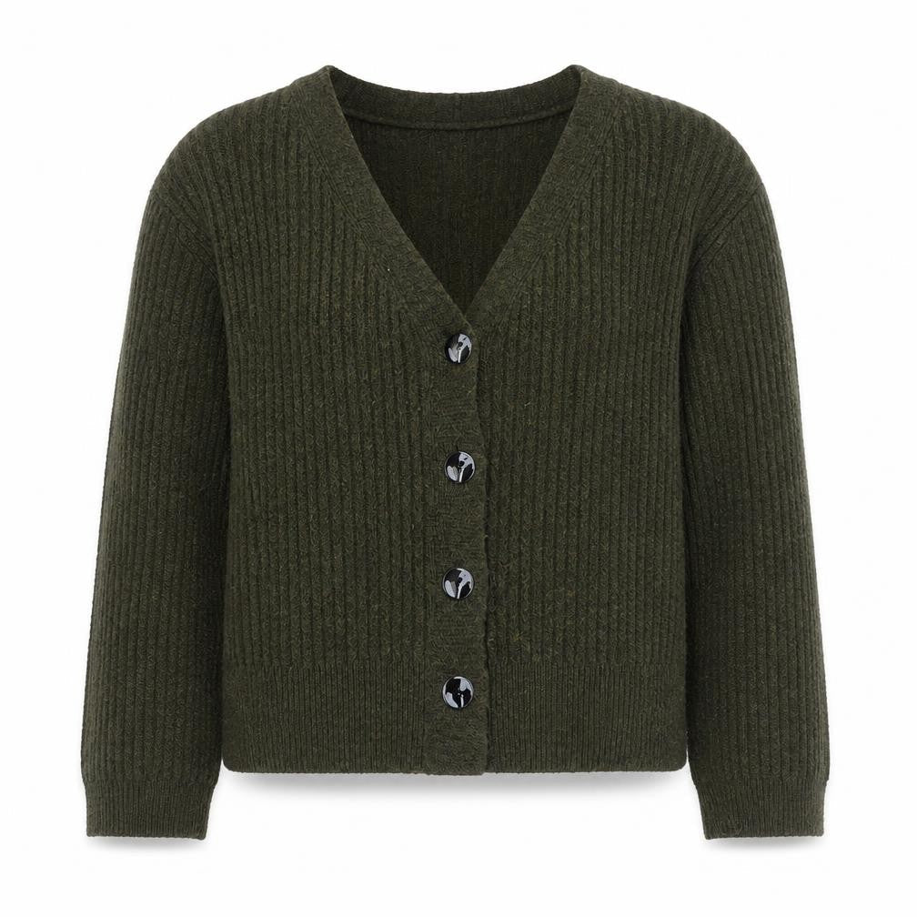 Topshop Women's Green V-Neck Ribbed Button Cardigan Size S