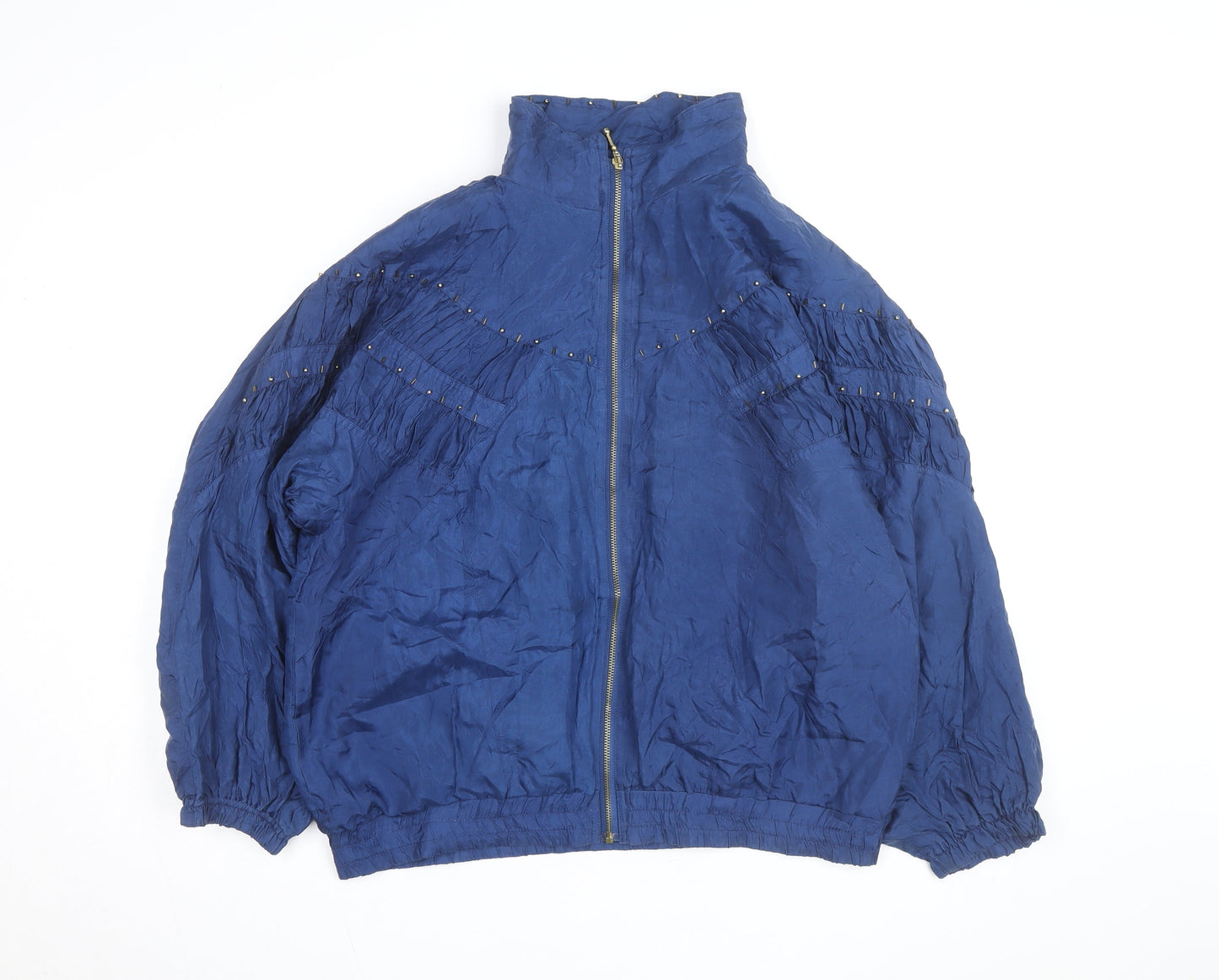 EVR Men's Blue Silk Studded Bomber Jacket L Vintage 80s Style