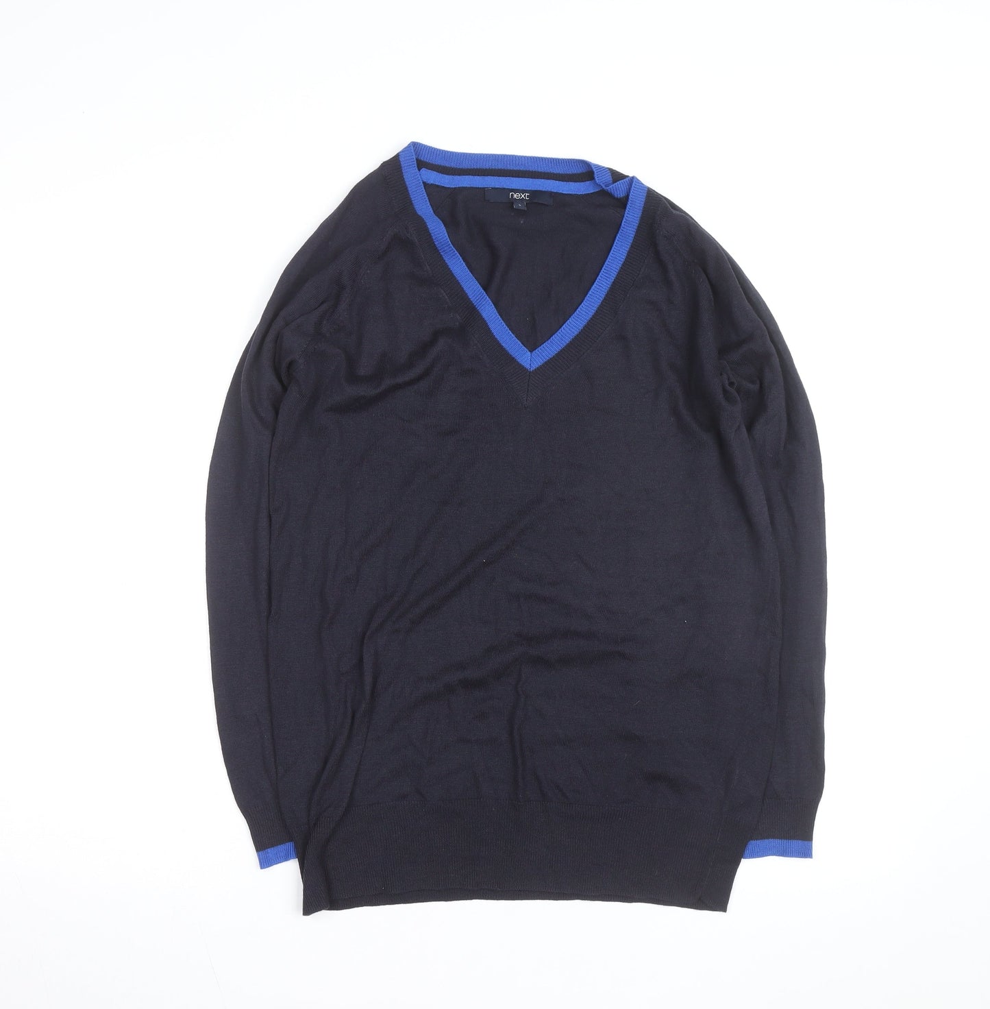 Next Men's Black V-Neck Cotton Jumper Size S