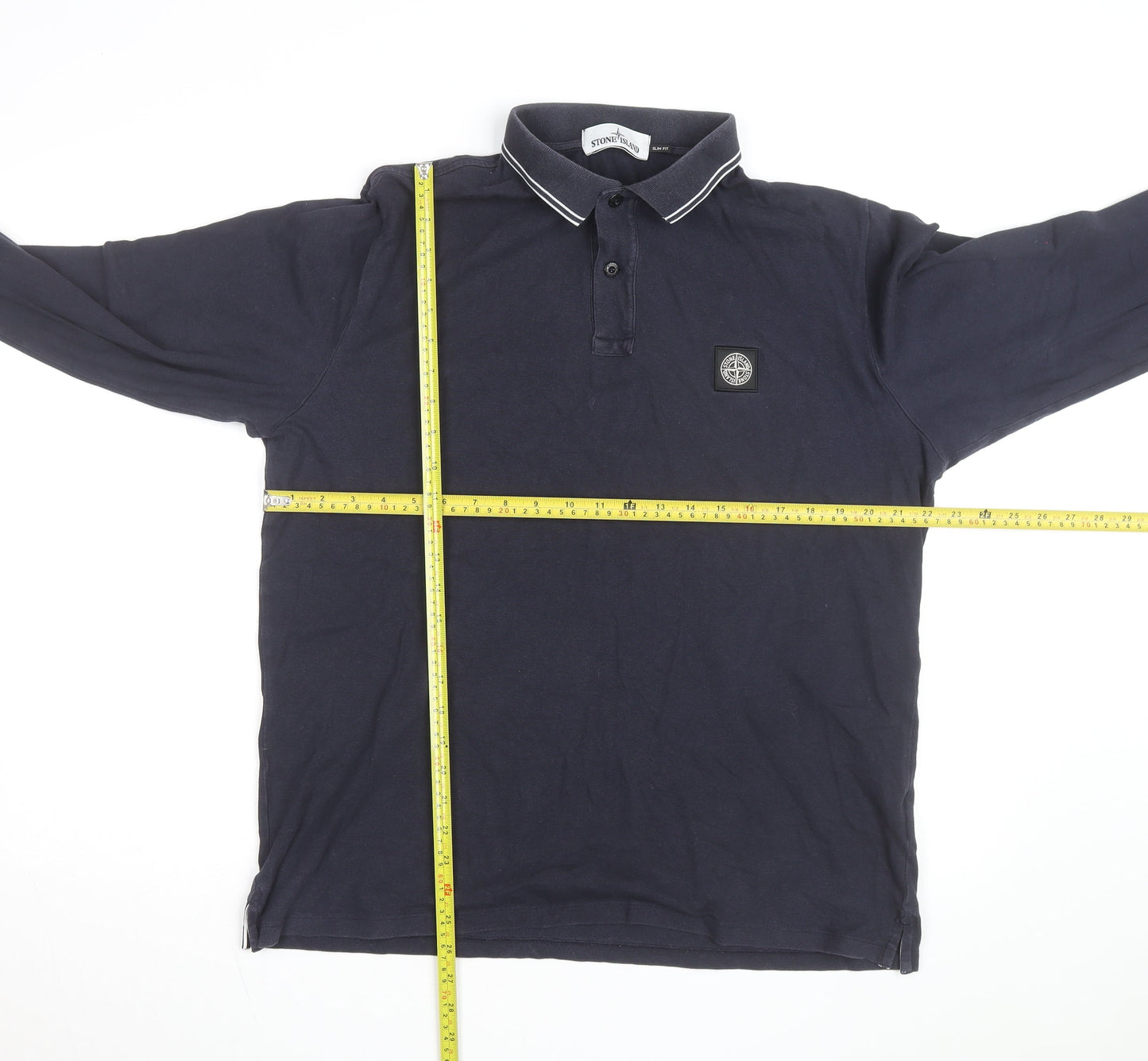 Stone Island Mens Navy Slim Fit Long Sleeve Polo Shirt Size L