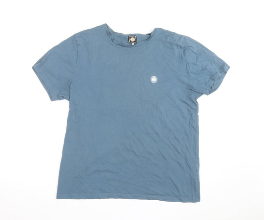 Pretty Green Men's Blue Cotton Crew Neck Short Sleeve T-Shirt L