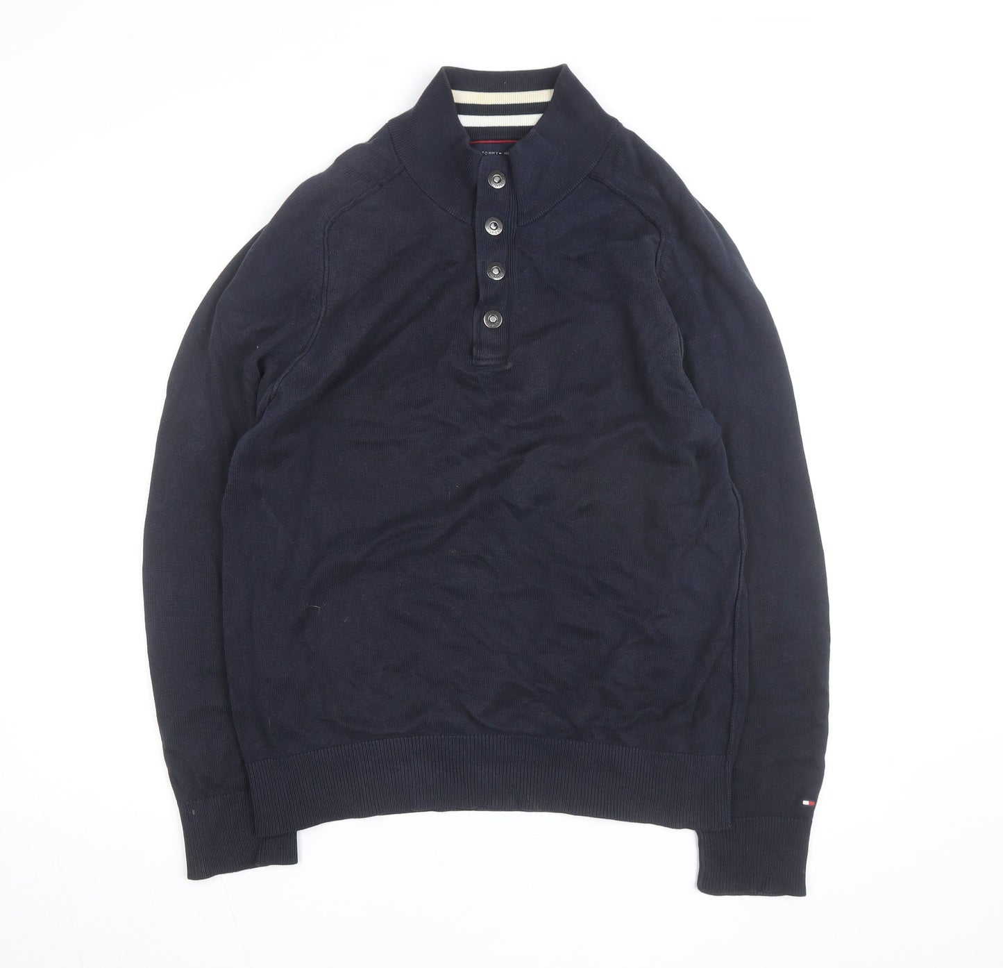 Tommy Hilfiger Men’s Blue Henley Cotton Jumper M Classic Style