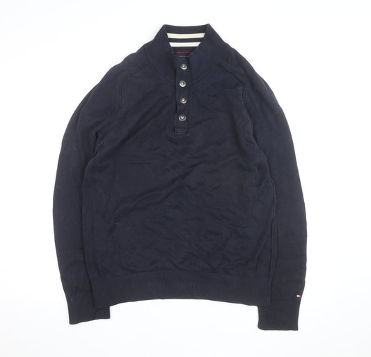 Tommy Hilfiger Men’s Blue Henley Cotton Jumper M Classic Style