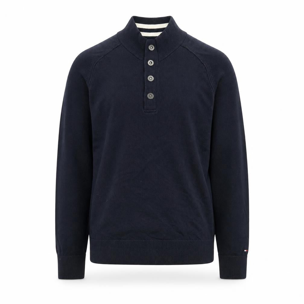 Tommy Hilfiger Men’s Blue Henley Cotton Jumper M Classic Style