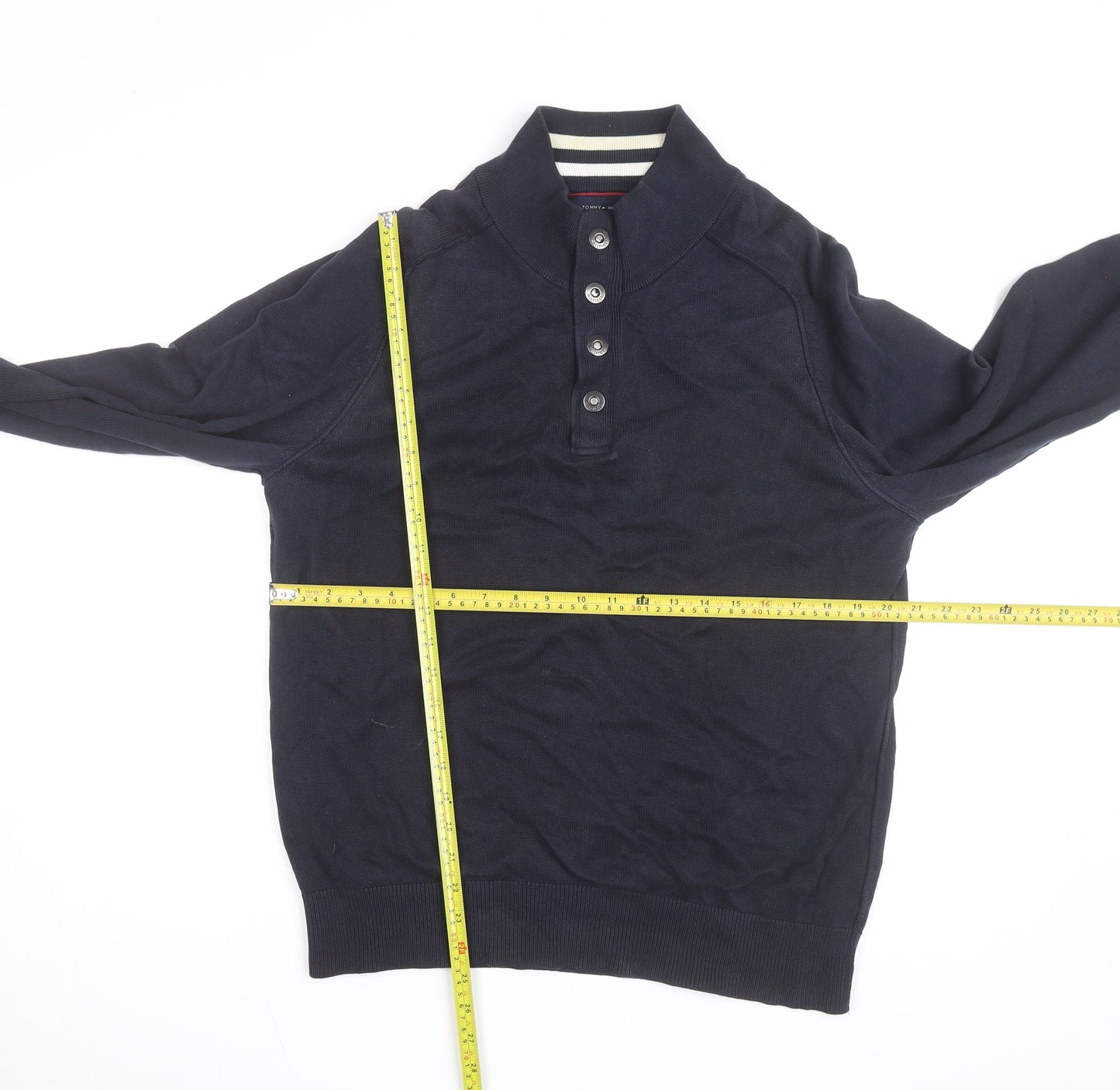 Tommy Hilfiger Men’s Blue Henley Cotton Jumper M Classic Style