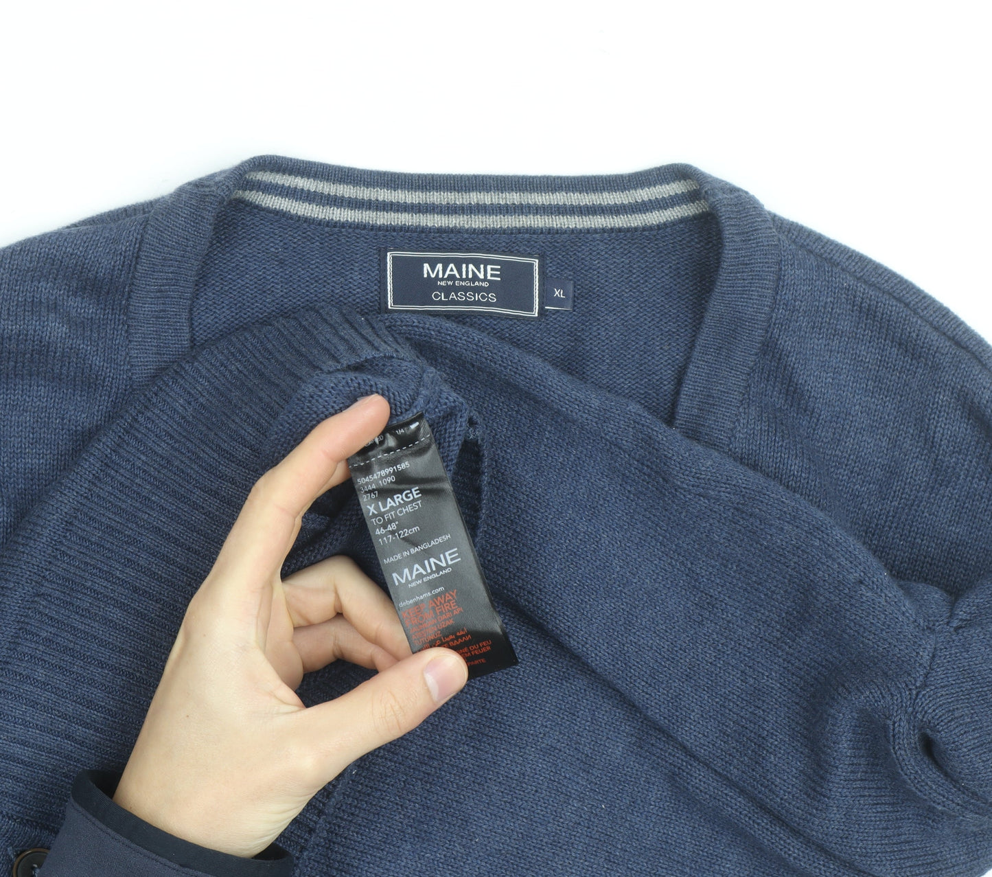 Maine New England Men’s Blue Cotton Wool Cardigan XL V-Neck Classic