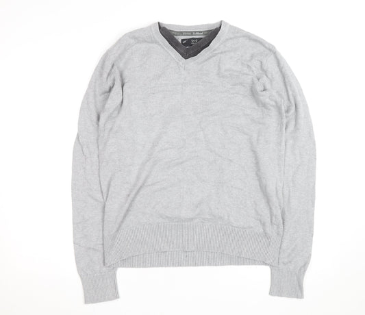 Sublevel Men's Grey V-Neck Cotton Knit Pullover Jumper Size L
