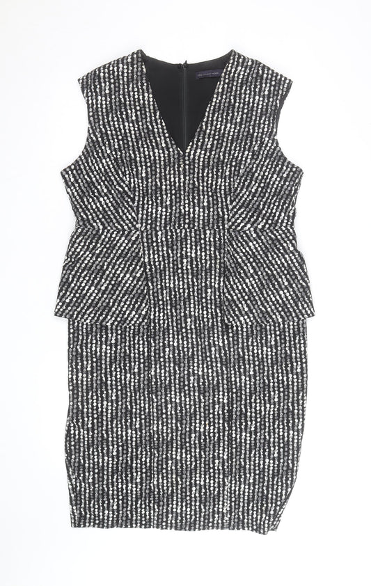 Marks and Spencer Women's Black Geometric Peplum V-Neck Dress Size 18