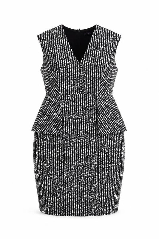 Marks & Spencer Women's Black Geometric Peplum V-Neck Dress Size 18