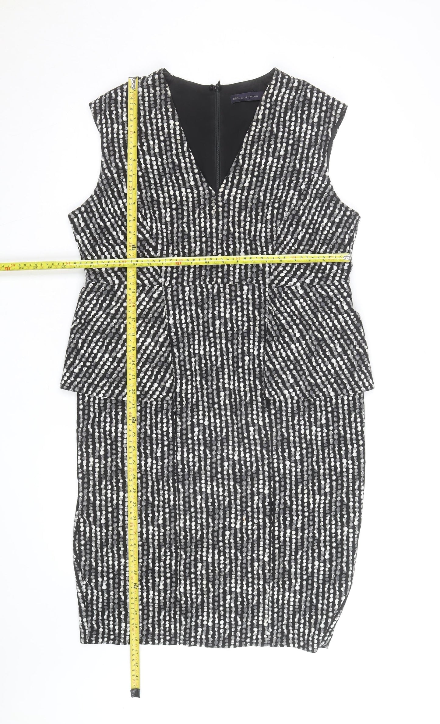 Marks and Spencer Women's Black Geometric Peplum V-Neck Dress Size 18
