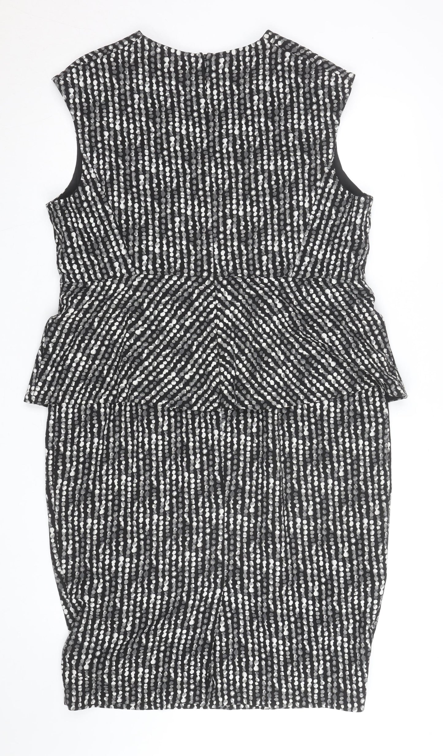 Marks and Spencer Women's Black Geometric Peplum V-Neck Dress Size 18