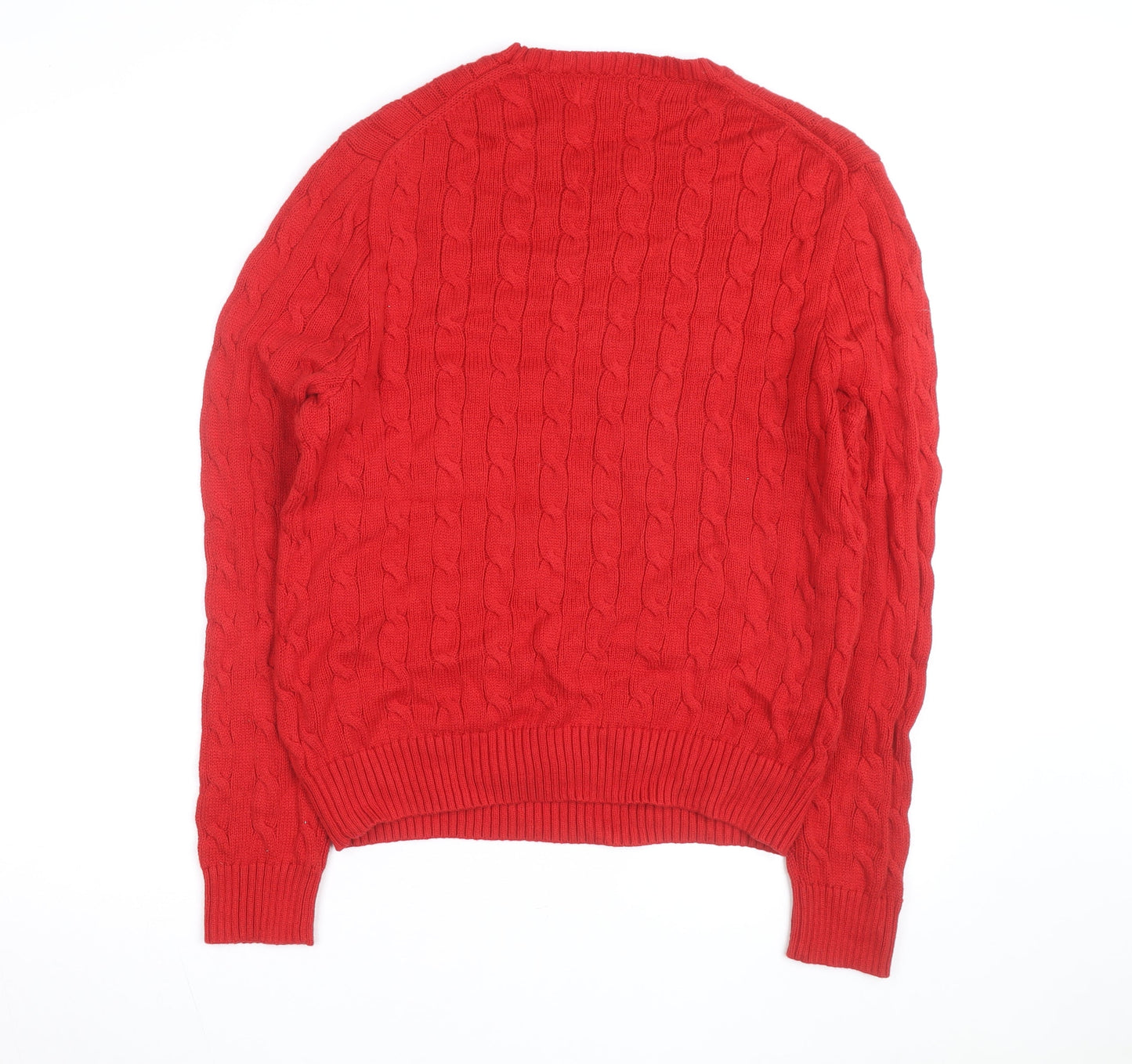 Ralph Lauren Womens Red Cable Knit Cotton Pullover Jumper Size L