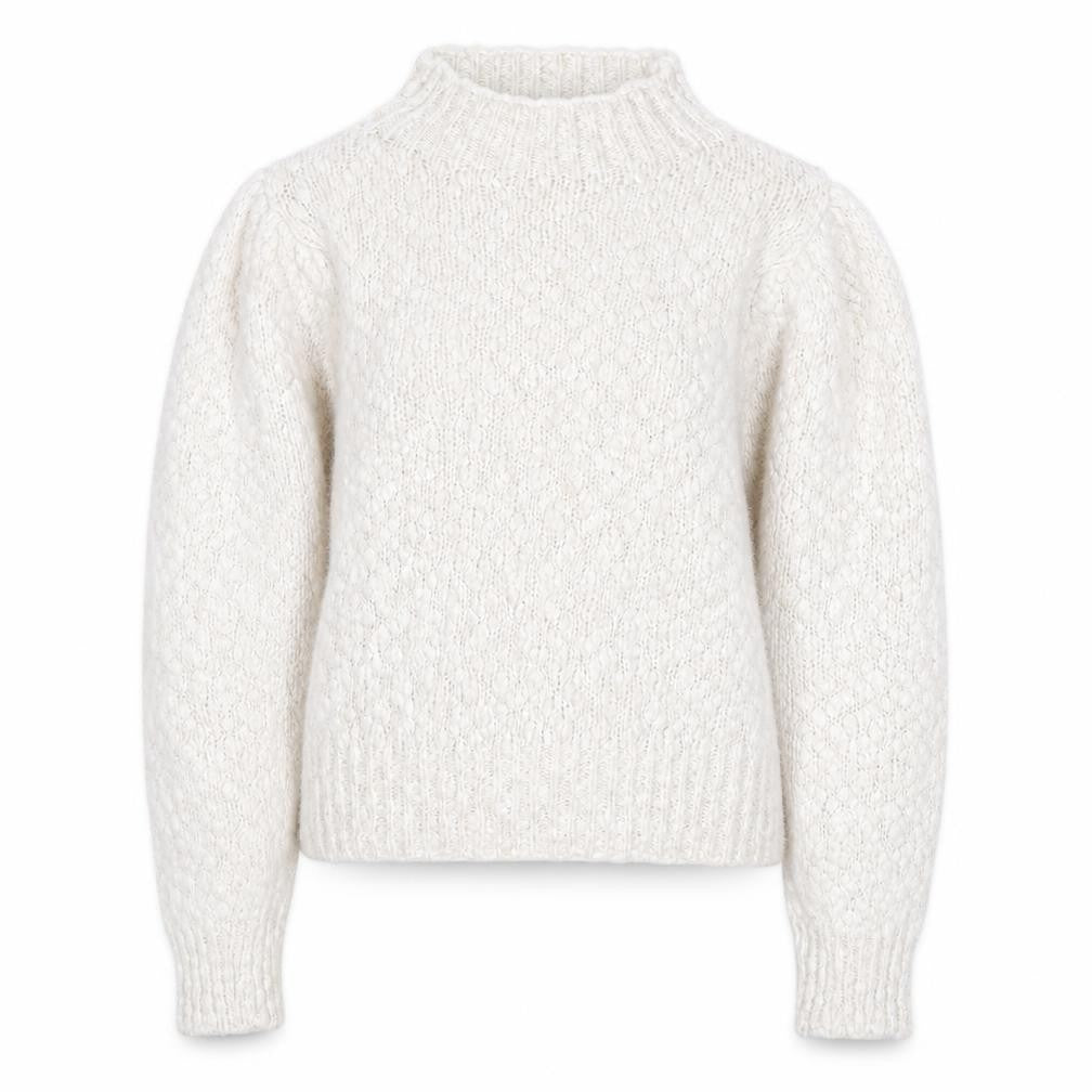 Mango Women Ivory Wool Blend Mock Neck Puff Sleeve Jumper Size 12