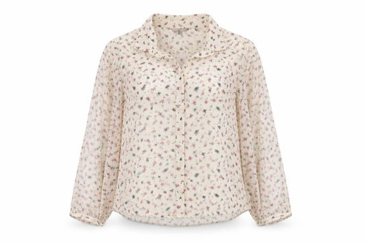 French Connection Women Ivory Floral Chiffon Button Blouse Size 6