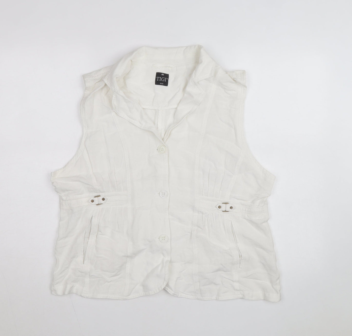 TIGI Womens White Linen Blend Sleeveless Blouse Size 18
