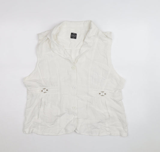 TIGI Womens White Linen Blend Sleeveless Blouse Size 18