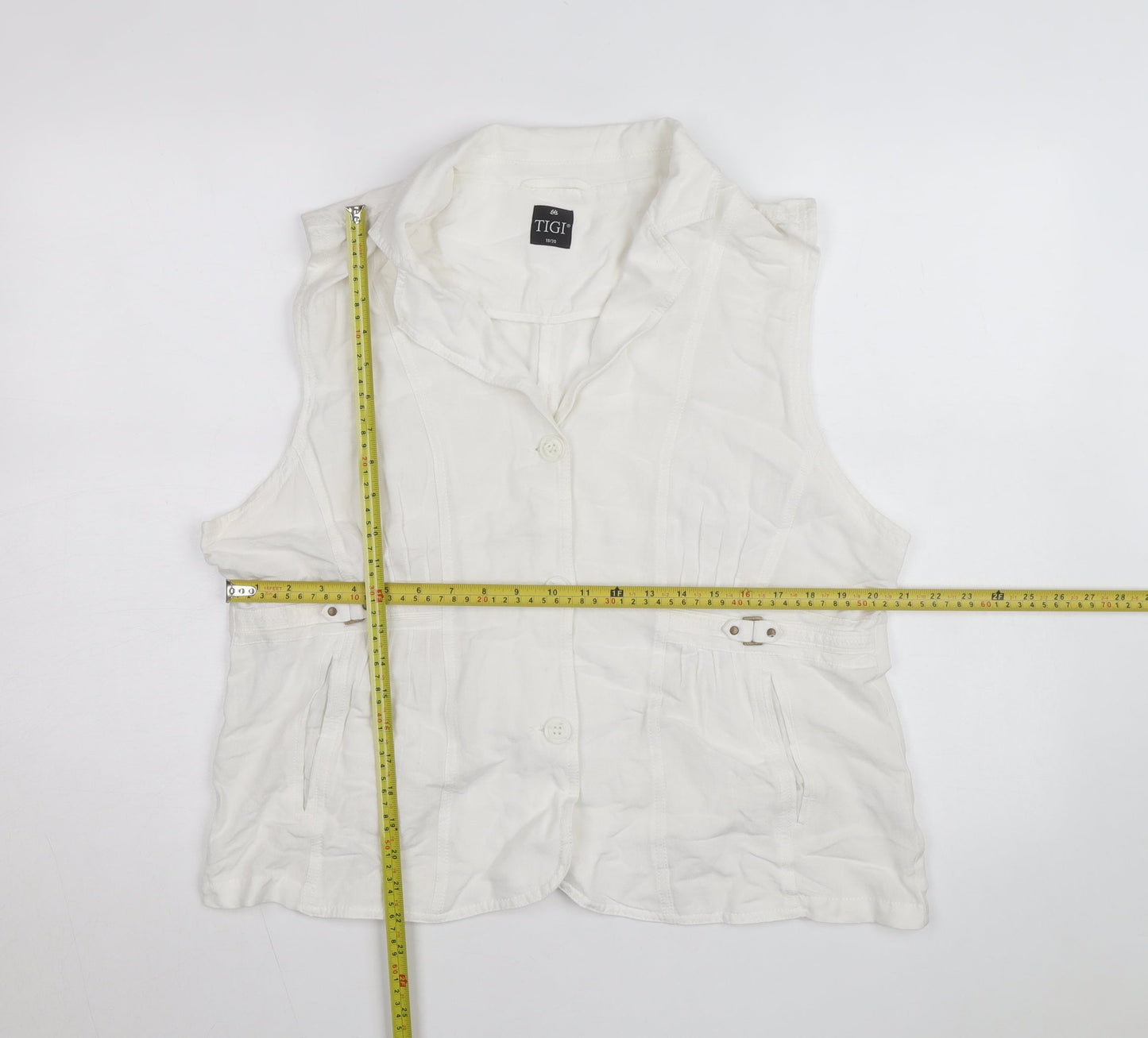 TIGI Womens White Linen Blend Sleeveless Blouse Size 18