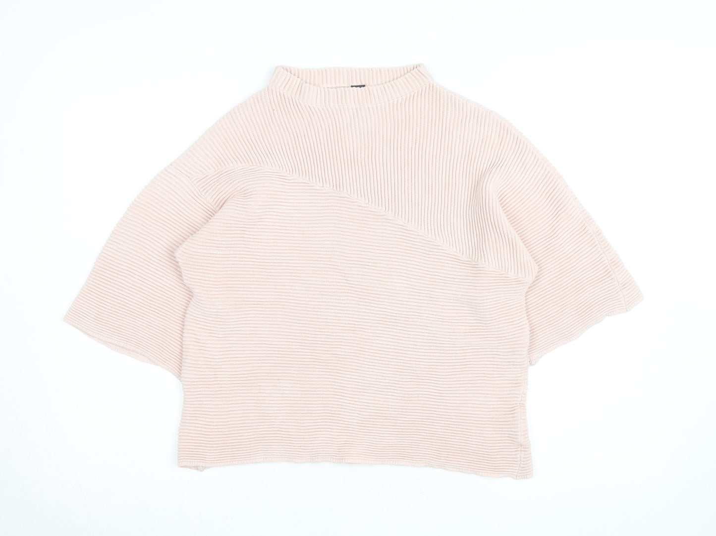 Marks and Spencer Women’s Pink Rib Knit Mock Neck Jumper Size M