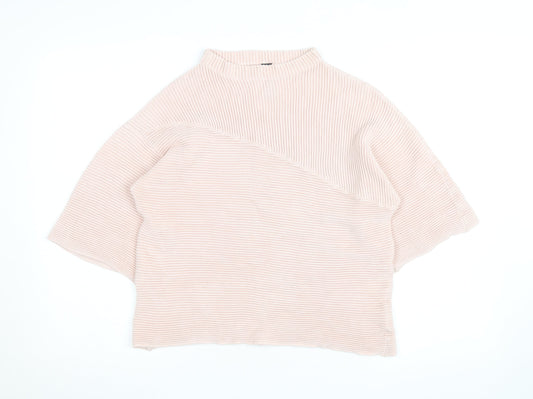 Marks and Spencer Women’s Pink Rib Knit Mock Neck Jumper Size M