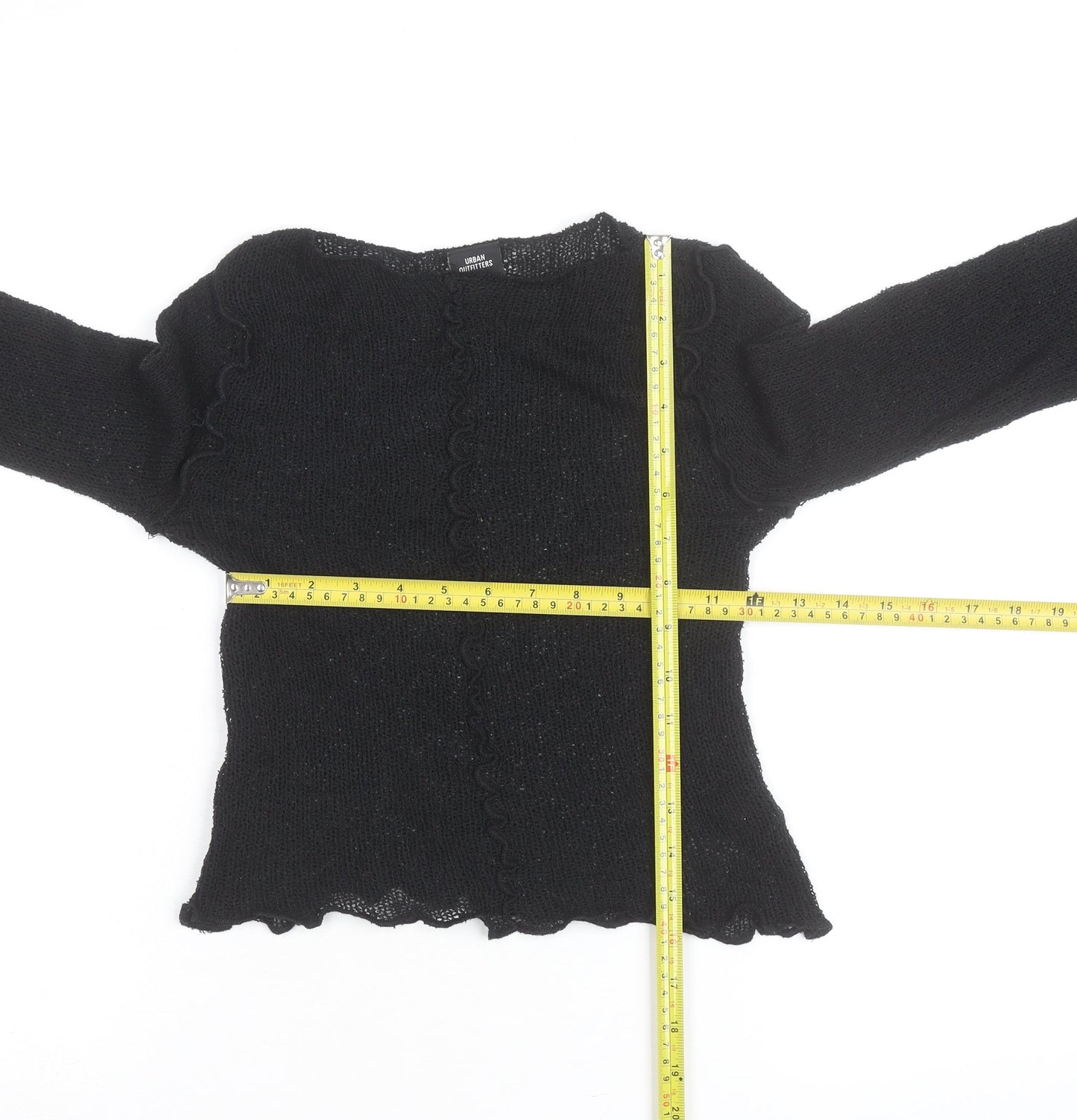 Urban Outfitters Women’s Black Ruffle Knit Slim Pullover Jumper Size S