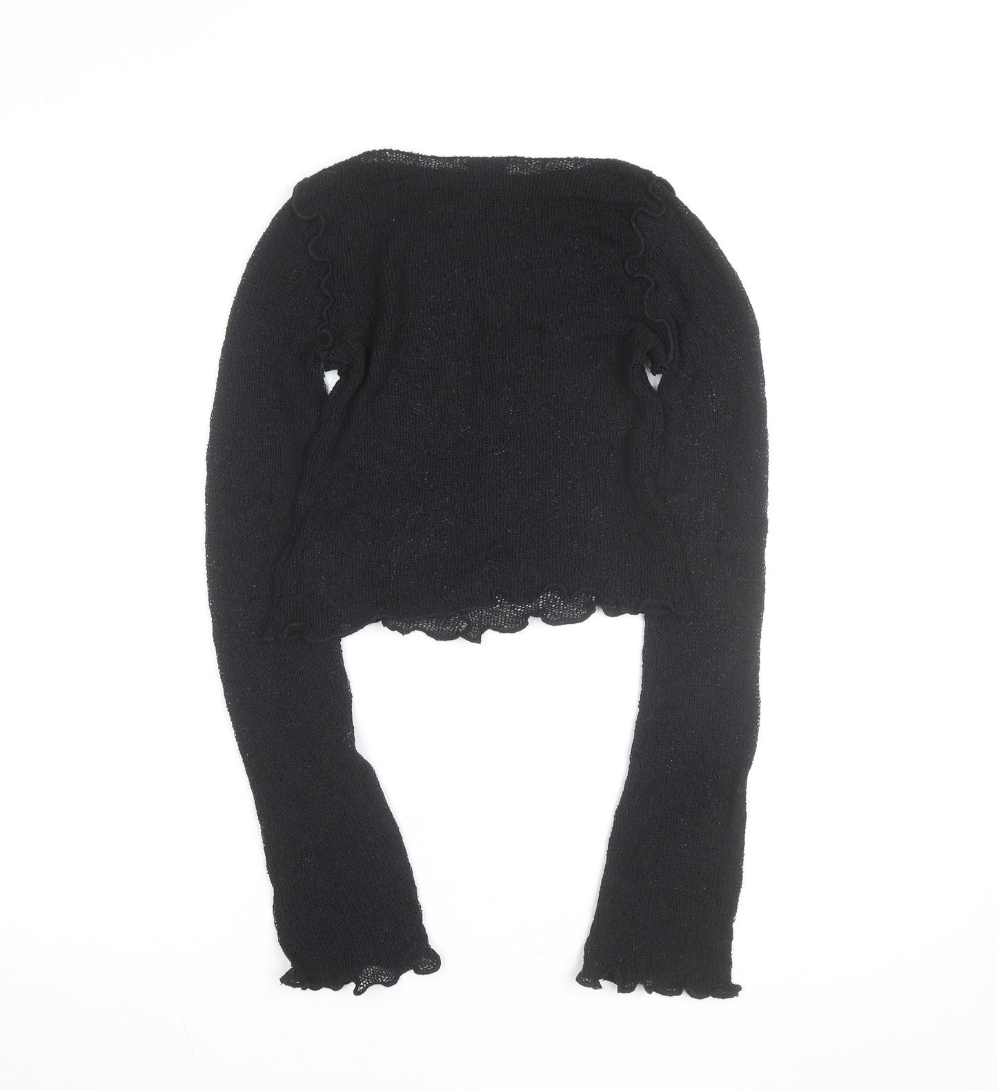 Urban Outfitters Women’s Black Ruffle Knit Slim Pullover Jumper Size S