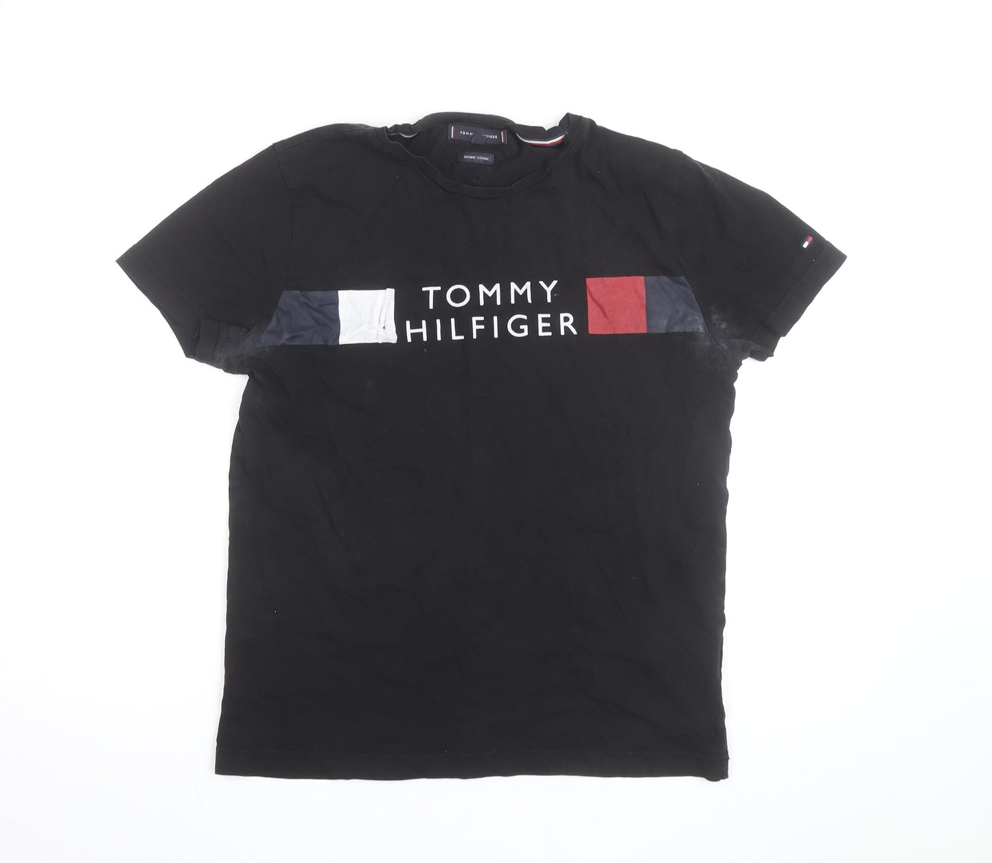 Tommy Hilfiger Men’s Black Logo Cotton Crew Neck T-Shirt Size M