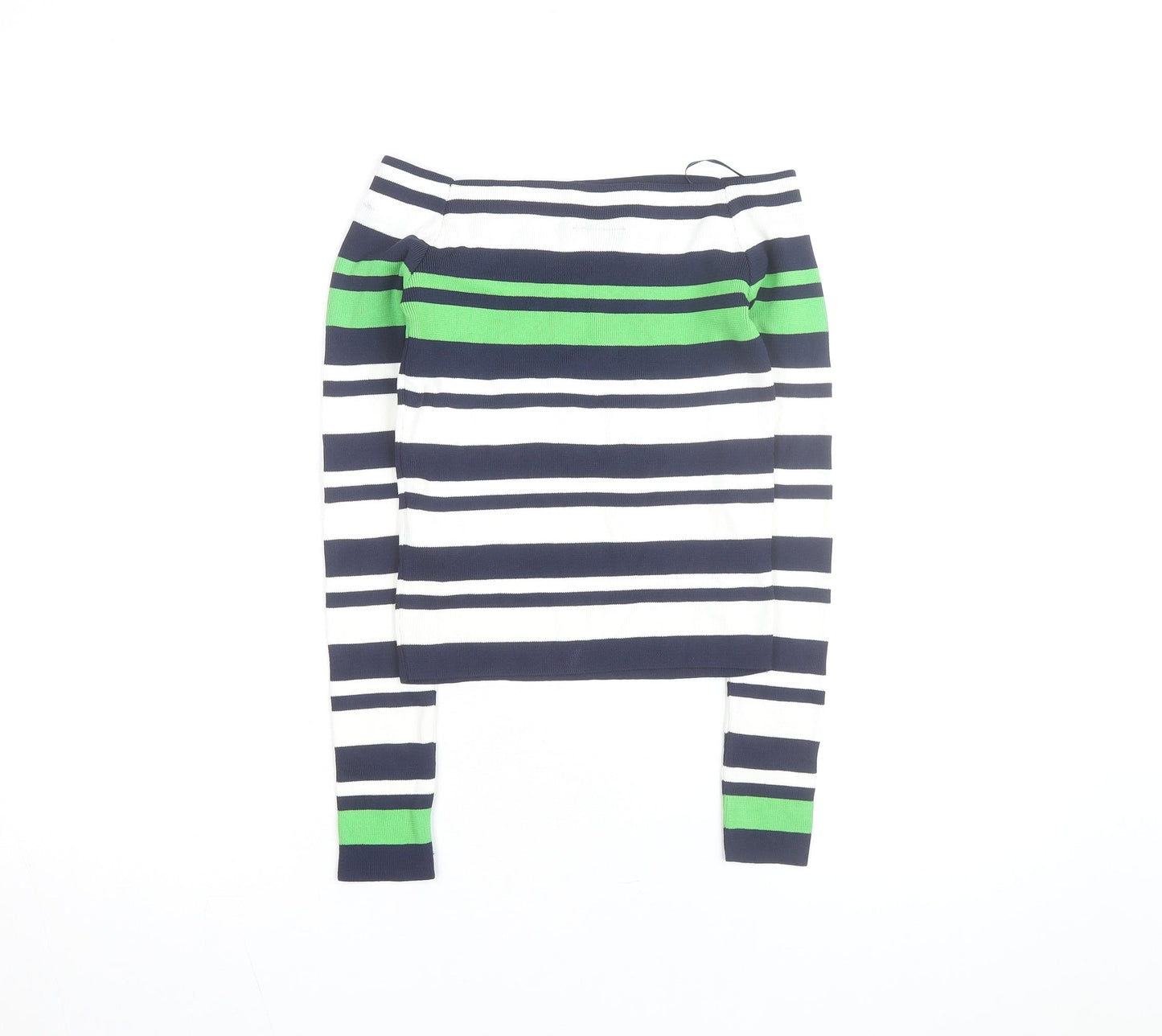 Topshop Women Blue Green Striped Boat Neck Jumper Size 10