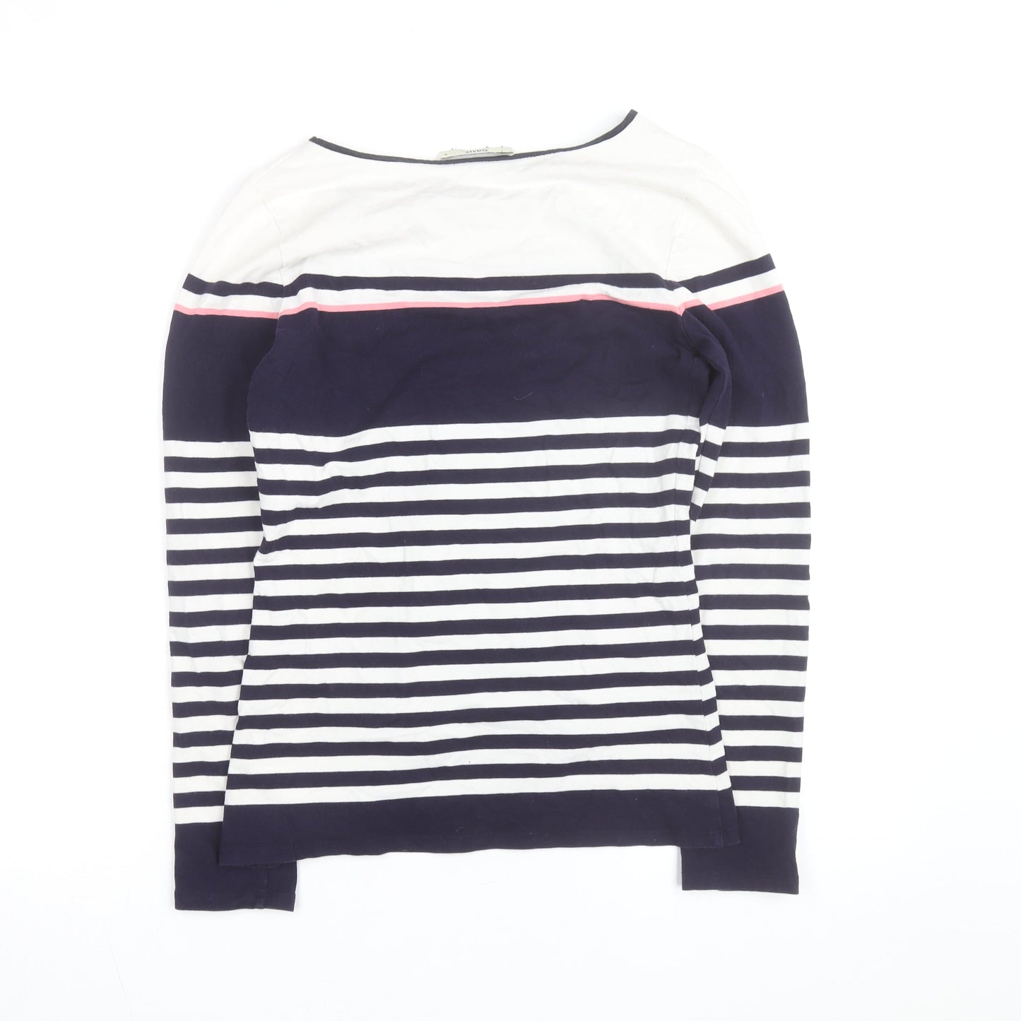 Oasis Women Blue White Striped Long Sleeve Cotton Top S
