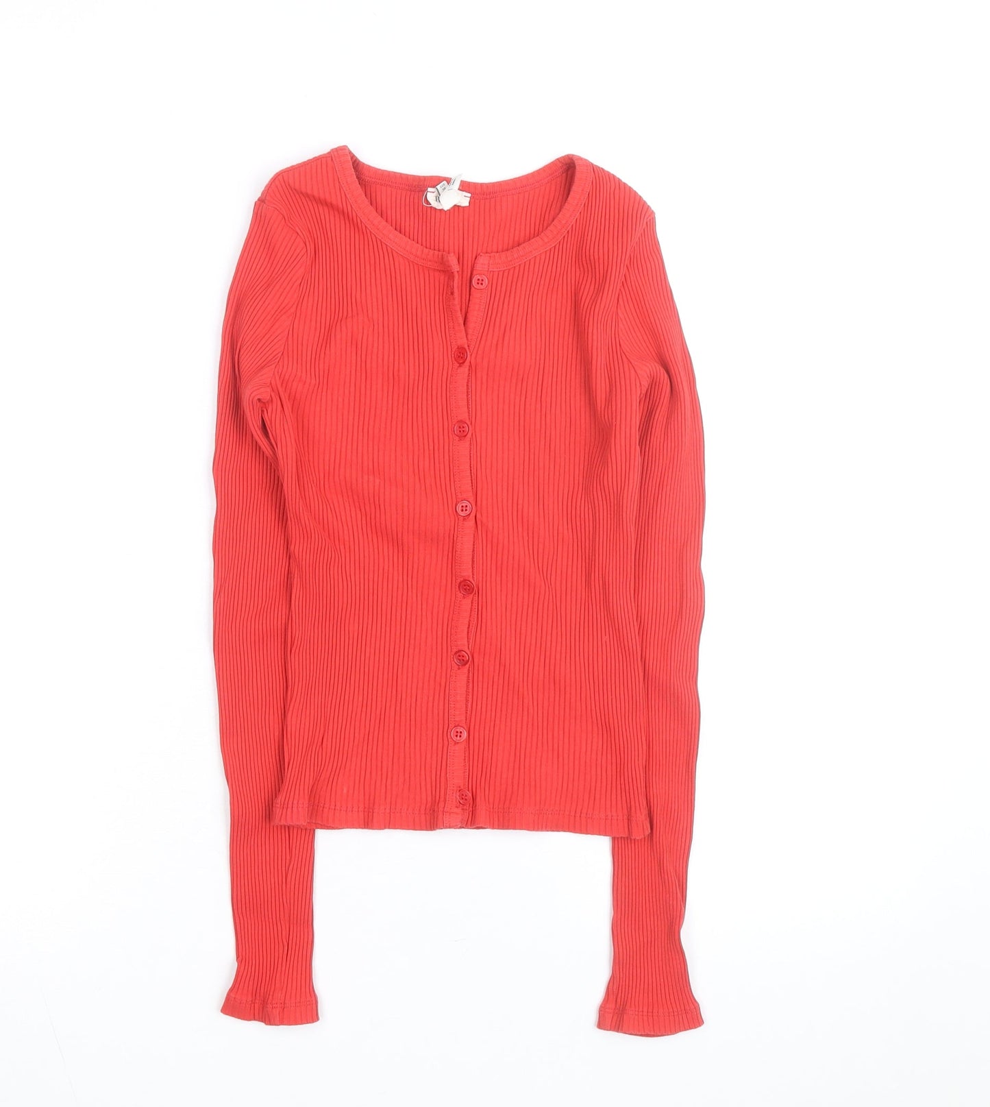 River Island Women Red Ribbed Button Cardigan Size 10